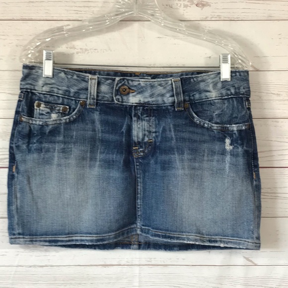 stretch mini denim skirt